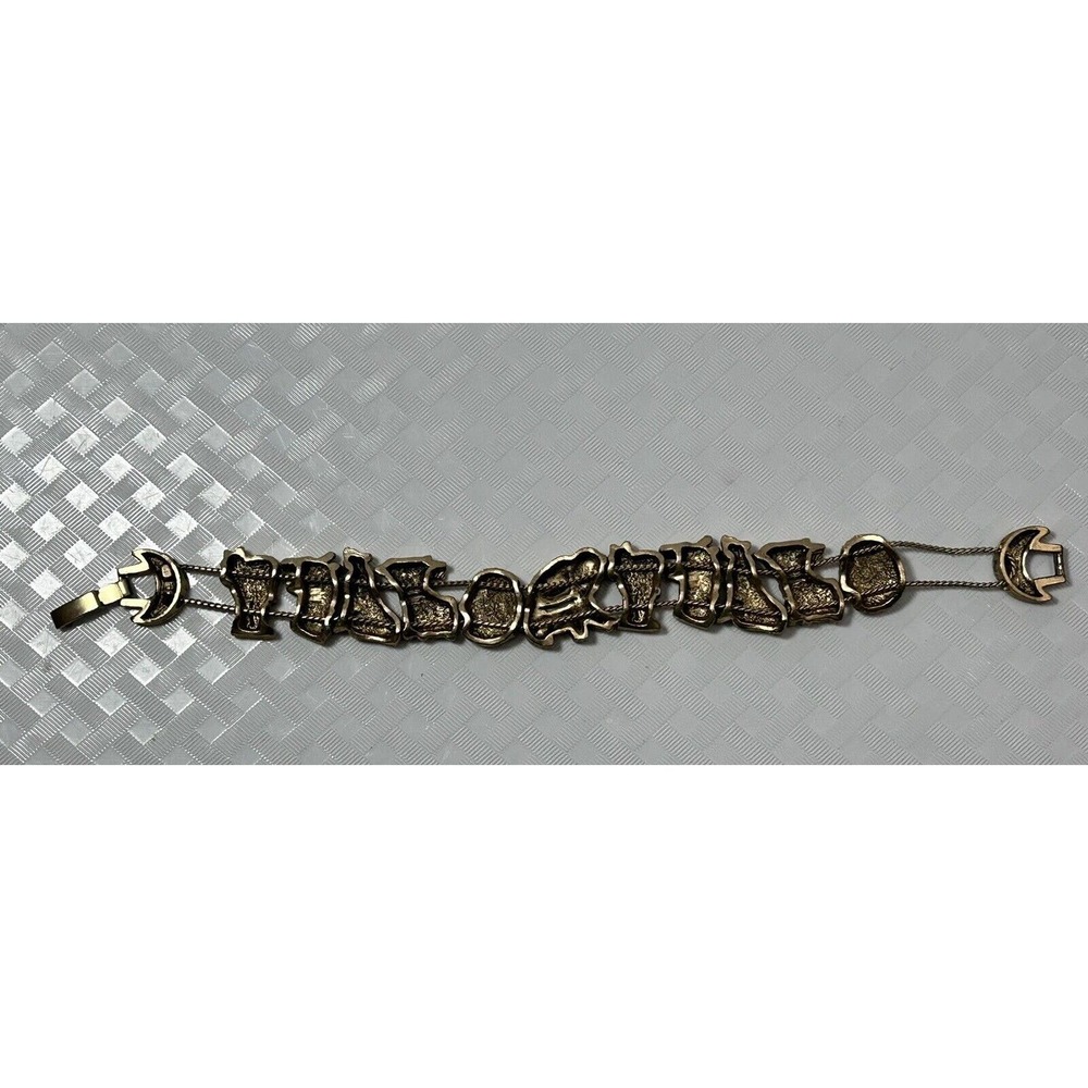 Vintage Slide Safari Animals Charm Bracelet Gold Tone Metal - Picture 5 of 13